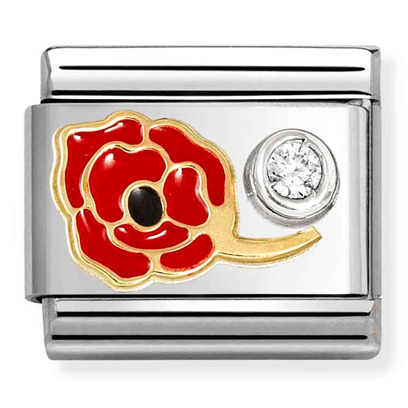 Nature - Red Poppy with CZ Gold Charm