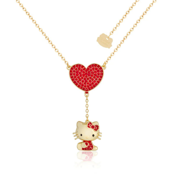 Sanrio - Hello Kitty Crystal Heart- Gold Necklace & Drop Earring