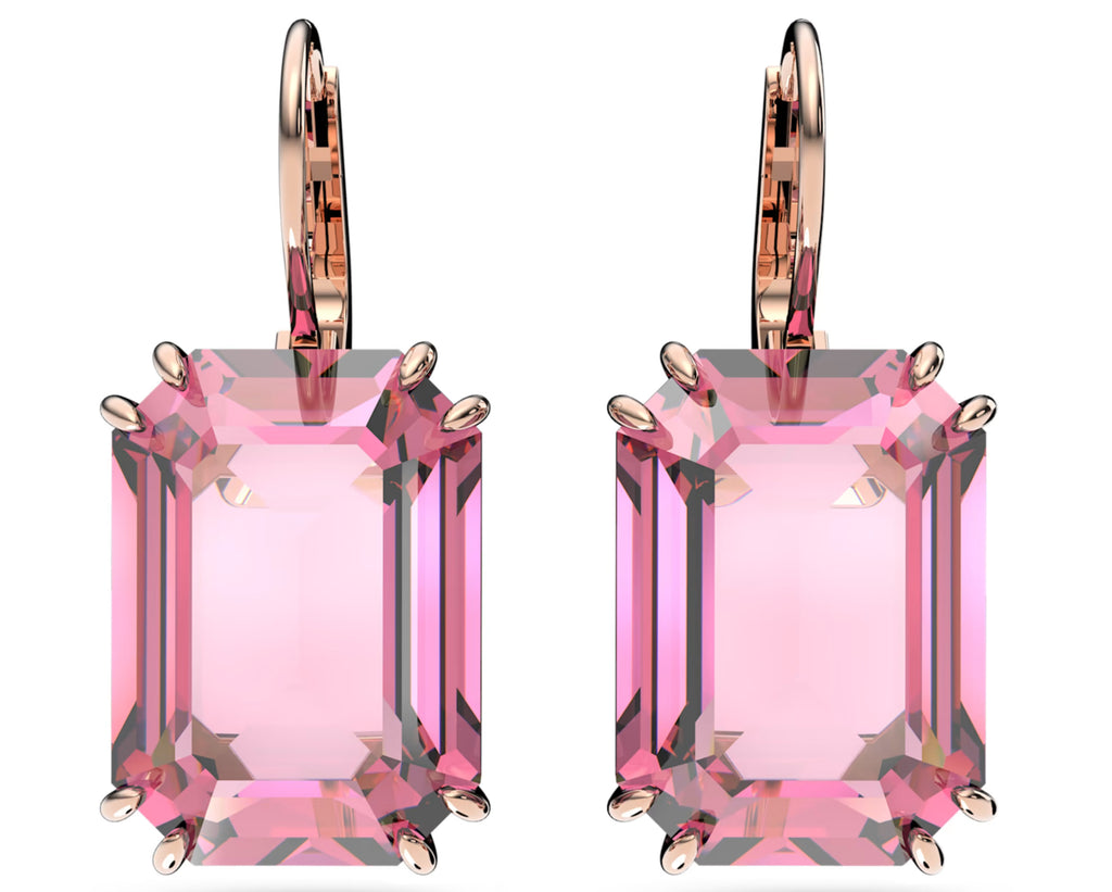 Millenia Pink Octagon Rosegold Drop Earrings