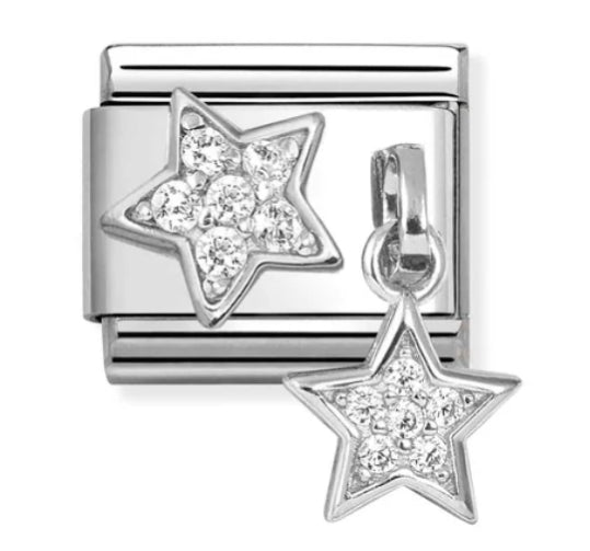 Symbols - Pave Stars Dangle with CZ Silver Charm