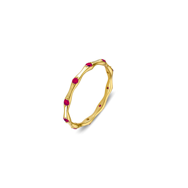 Rings - Abstract Shape Band Ring w/ Ruby Pink CZ Detailing