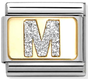 Glitter Letter M Gold Charm