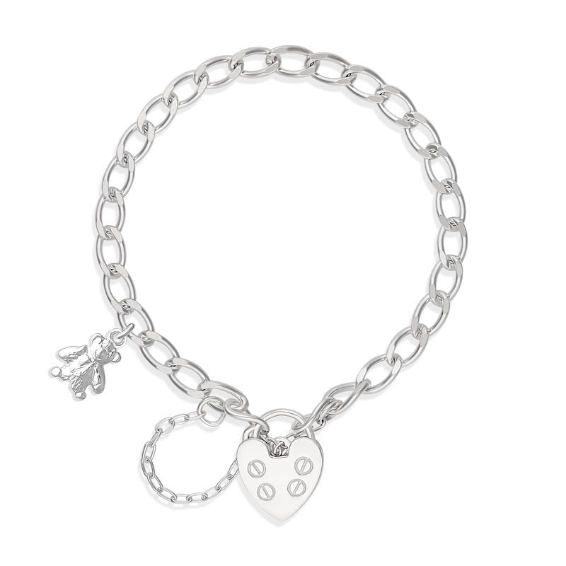 My Little Angel: Brooklyn Diamond Cut Round Curb Bracelet with Teddy Bear Charm