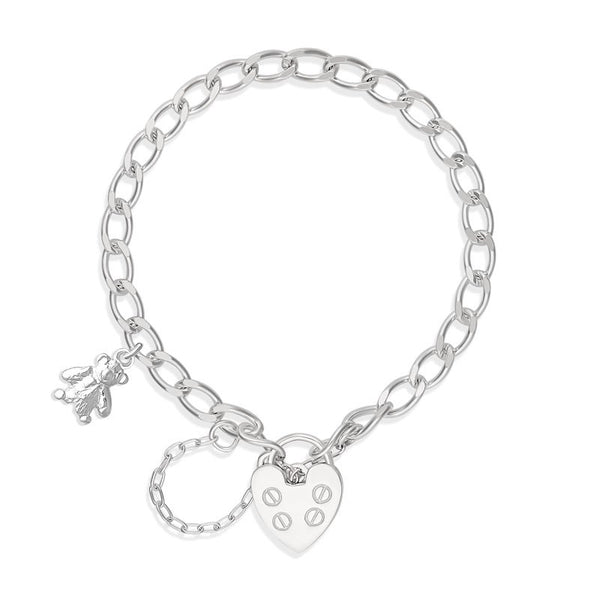 My Little Angel: Brooklyn Diamond Cut Round Curb Bracelet with Teddy Bear Charm