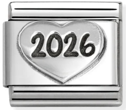 Celebrate - 2026 Heart Oxidised Silver Charm
