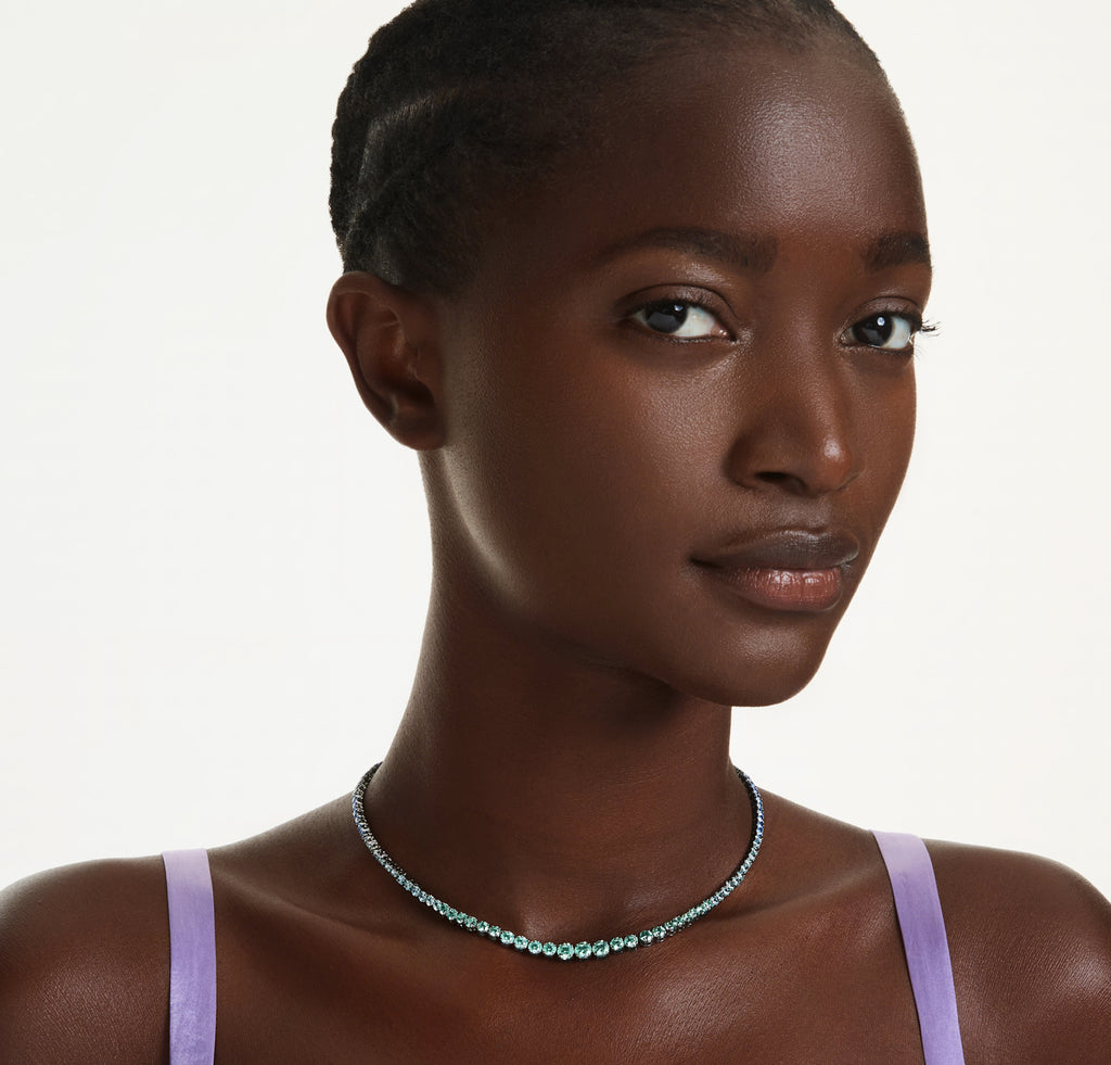 Matrix: Mulitcoloured Gradient Round Cuts Crystal Ruthenium Plated Necklace