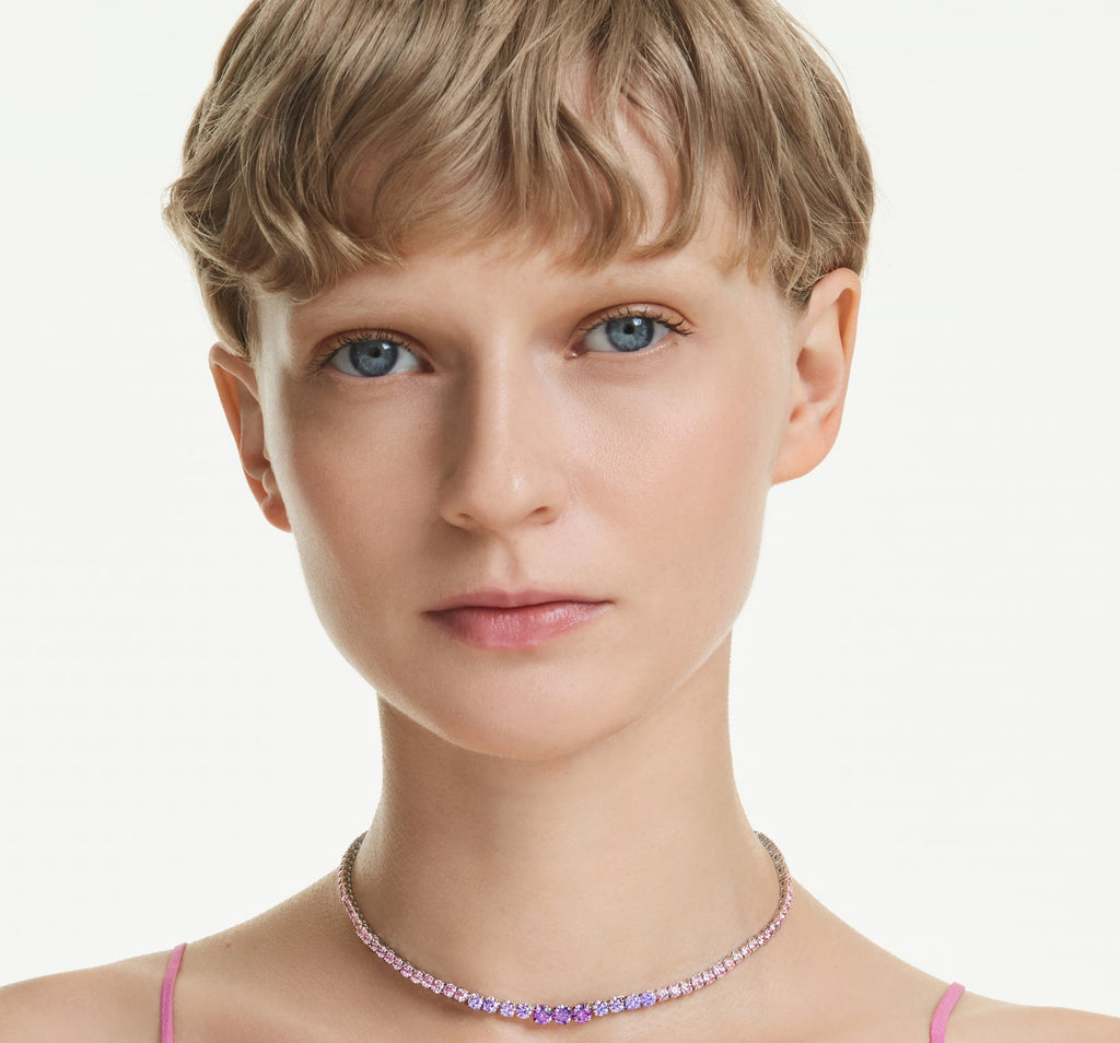 Matrix: Mulitcoloured Gradient Round Cuts Crystal Silver Necklace