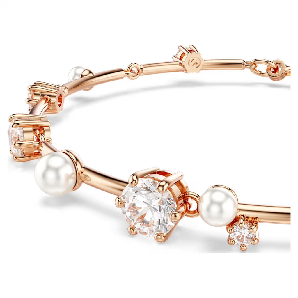 Constella: Pearl & White Round Cuts Rosegold Bracelet