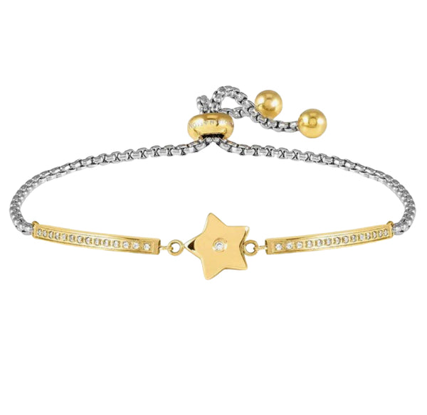 Milleluci: Refined Yellowgold Star with CZ Stainless Steel Bracelet