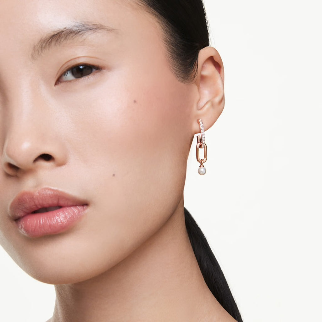 Constella: White Round Cut, Crystal Pearl Rosegold - Necklace & Earring