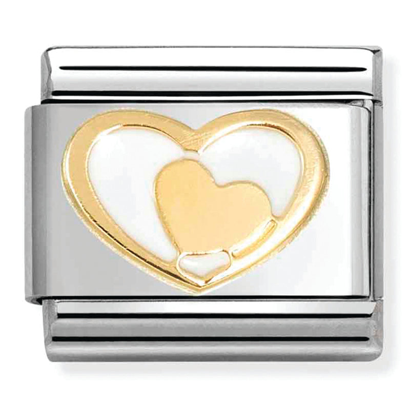 Love - Coloured White Heart in Heart Gold Charm