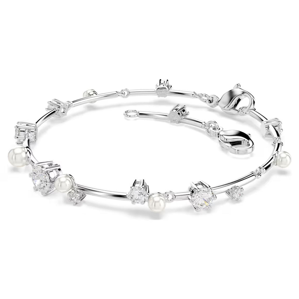 Constella: Pearl & White Round Cuts Silver Bracelet