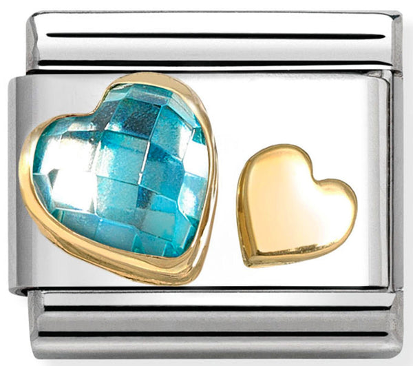 Love - Light Blue CZ & Heart Gold Charm