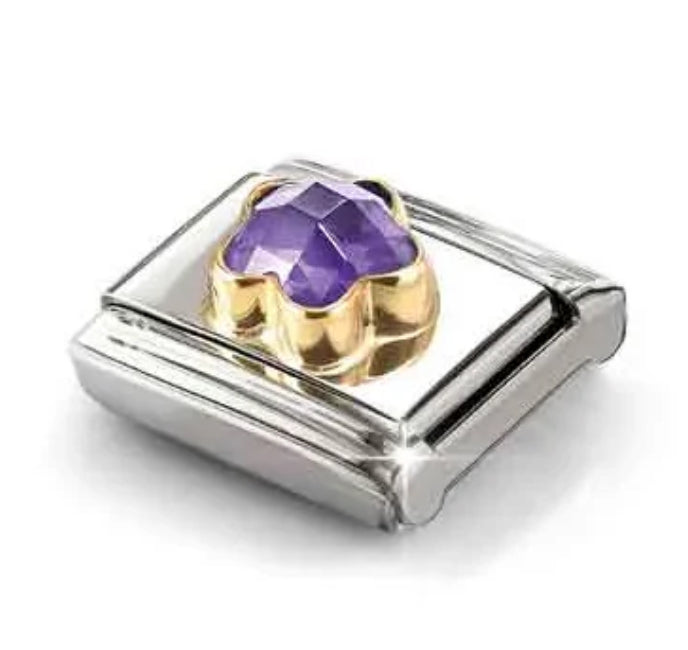 Nature - Purple CZ Flower Gold Charm