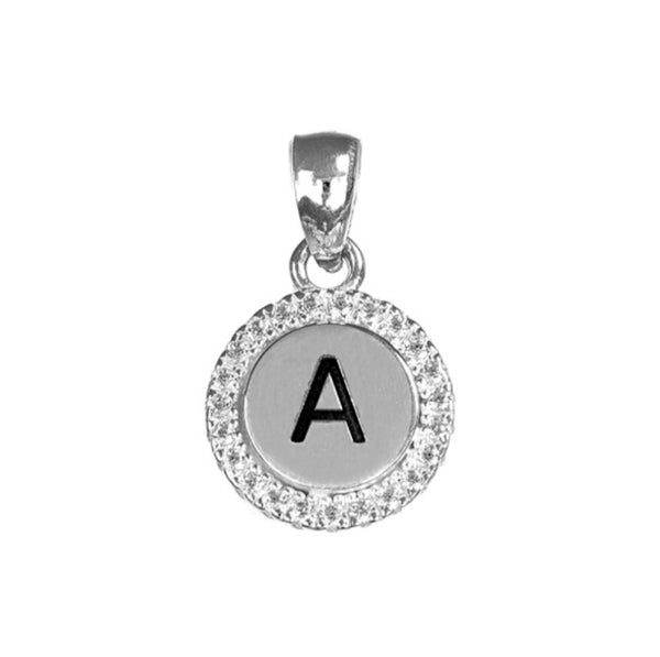 Round White CZ Silver Initial Charm