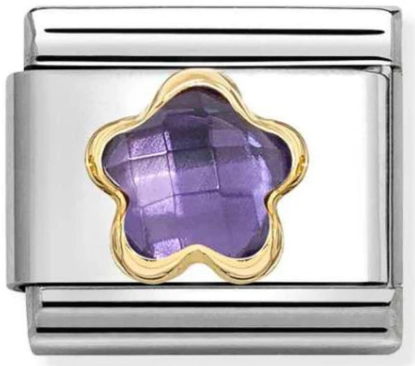 Nature - Purple CZ Flower Gold Charm