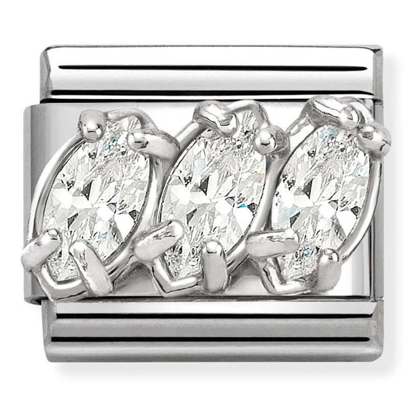Gemstones - Raised White Trilogy CZ Silver Charm
