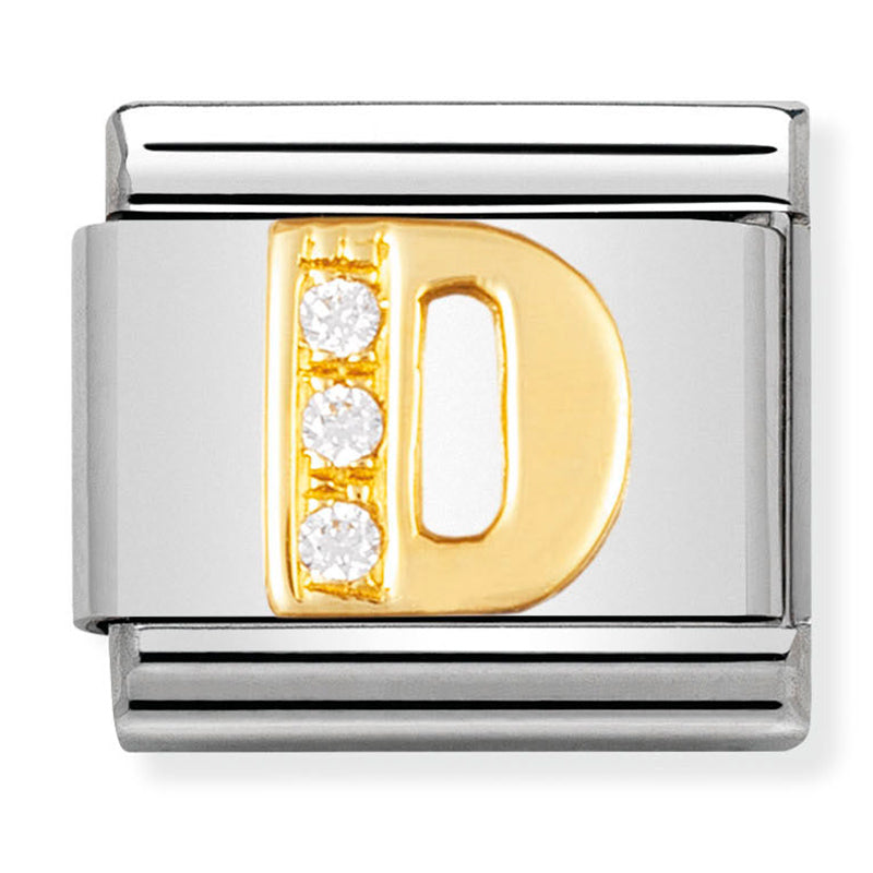 Gold - Letter D with CZ Charm