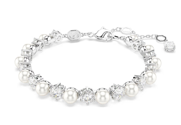 Matrix Crystal Pearl & Round Cut Silver Bracelet