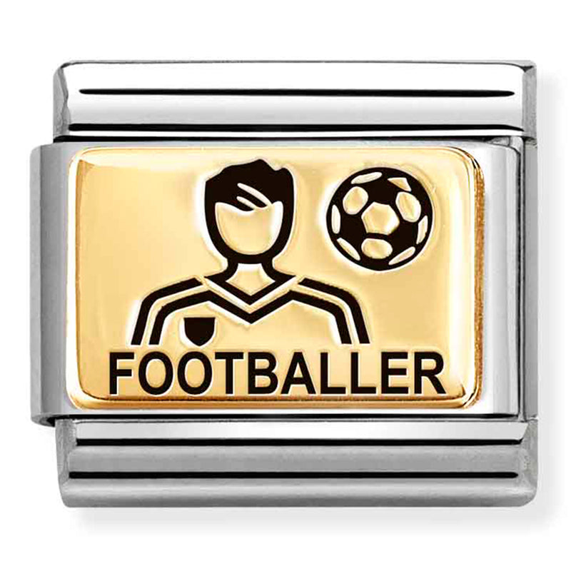 Occupation - Male Footballer with Black Enamel Gold Charm