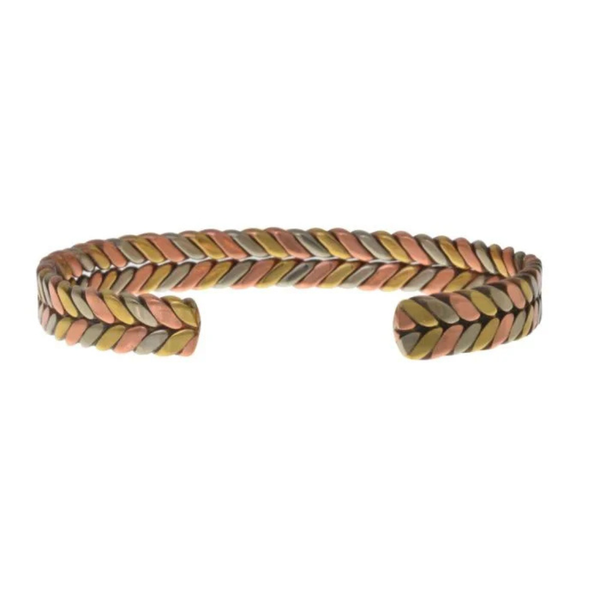 Equilibrium - Multi-Tone Herringbone Pattern Magnetic Cooper Bangle