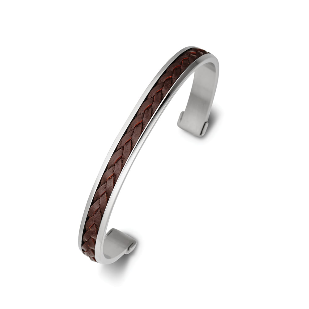 Cuff Bracelet - Blaze Stainless Steel Men’s Cuff with Leather Detailing  - 2 Colours
