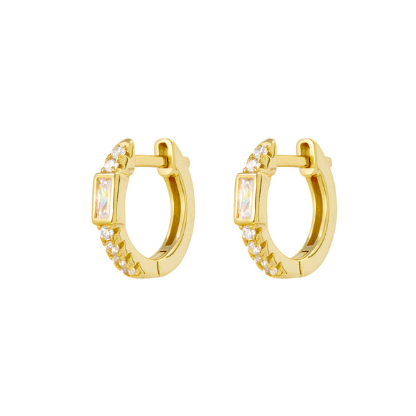 Rectangular CZ Details Thin Hoop Earrings - 2 Colours
