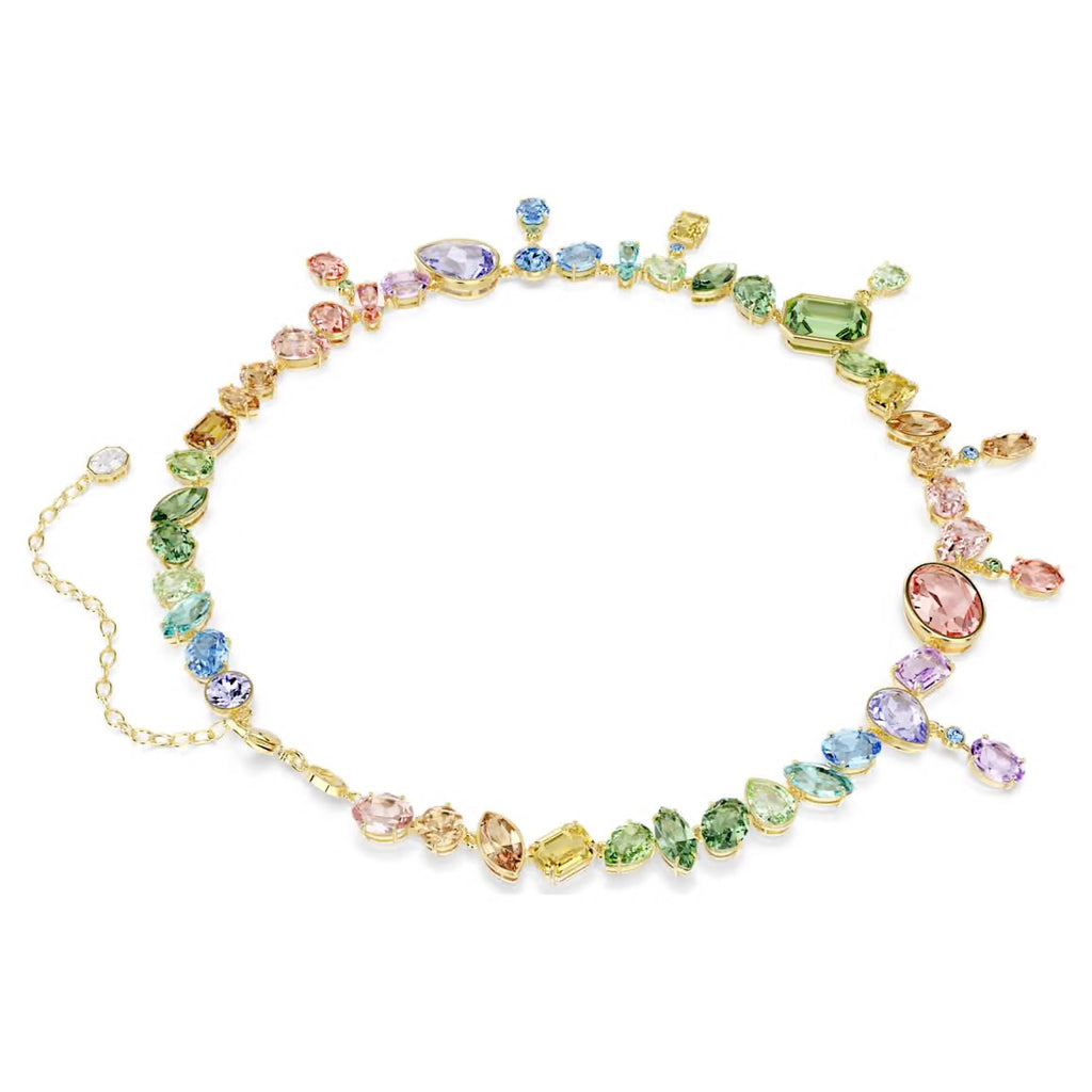 Gema: Multicoloured Mixed Cuts Dangling Crystals Gold Necklace