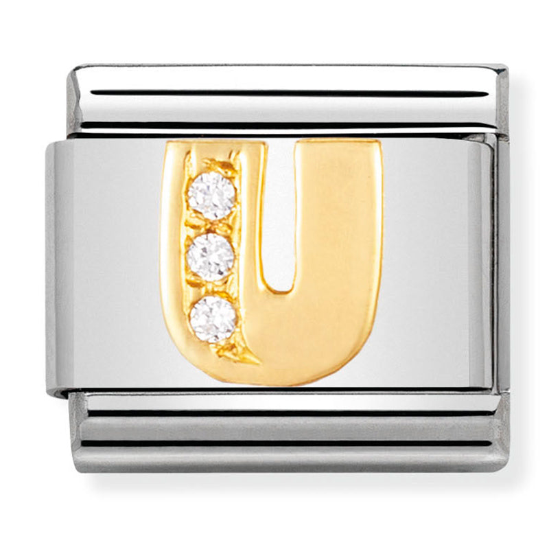 Gold - Letter U with CZ Charm