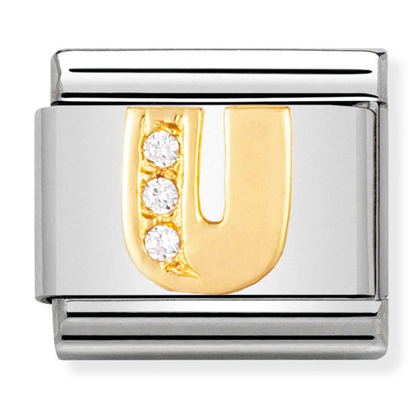 Gold - Letter U with CZ Charm