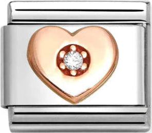 Love - Heart with White CZ Rosegold Charm