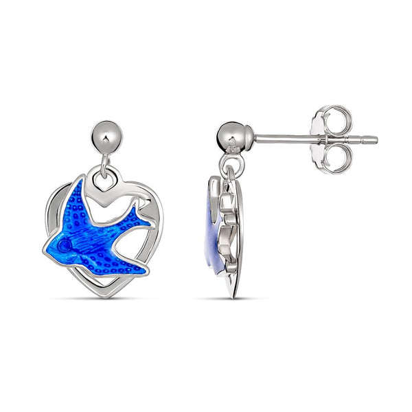 My Little Angel: Amy Bluebird Heart Silver Drop Earring