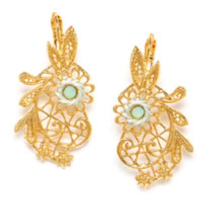 CASSIOPEE Flower + Strass Amazonite French Hook Earrings