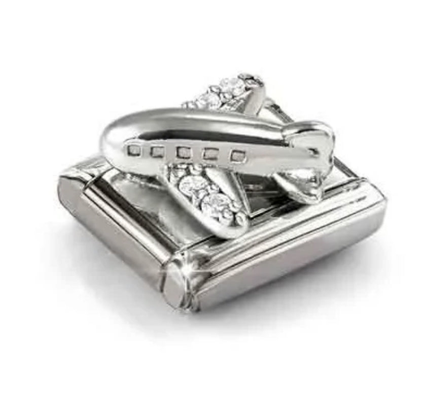 Transport - Aeroplane with CZ Oxidised Silver Charm