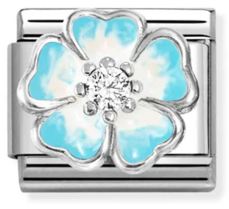Nature - Blue Fade with CZ Flower Silver Charm