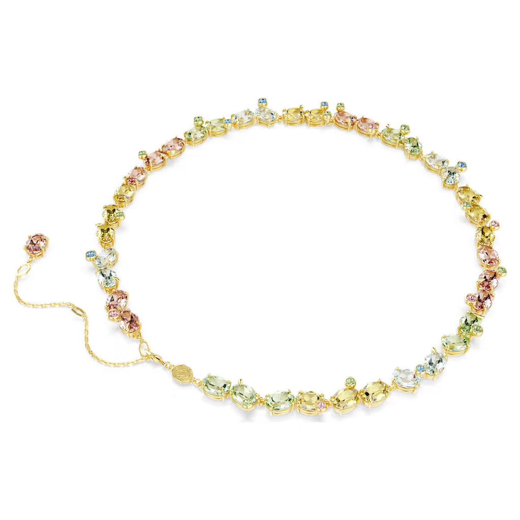 Gema Multicoloured Mixed Cuts Gold Tennis Necklace
