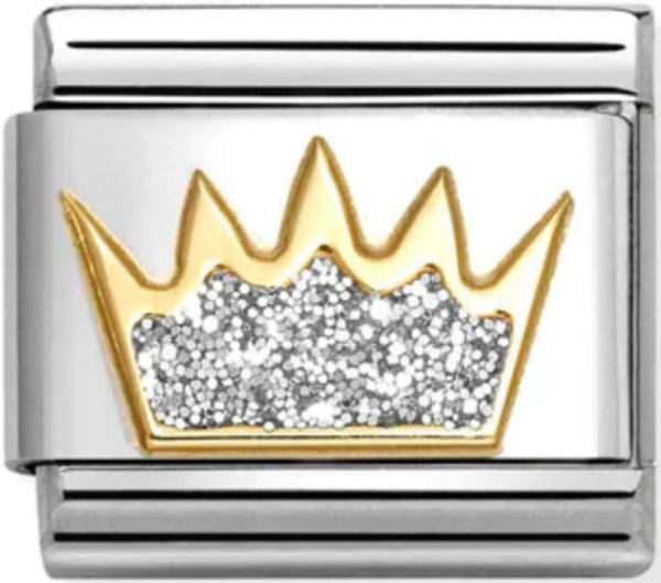 Symbols - Glitter Silver Crown Gold Charm