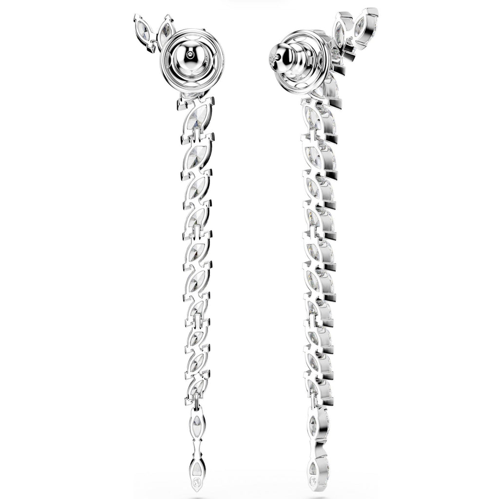 Mesmera: White Marquise Cut Crystal Long Silver Earrings