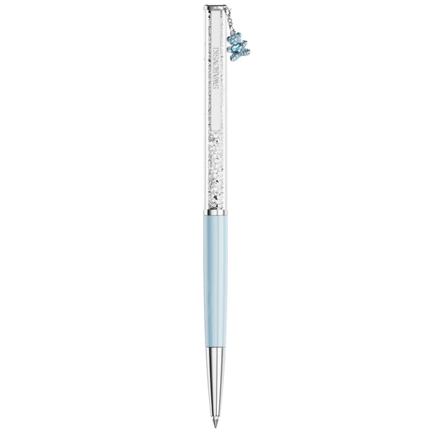 Crystalline Ballpoint Pen - Blue Lacquered Teddy Dangle Silver