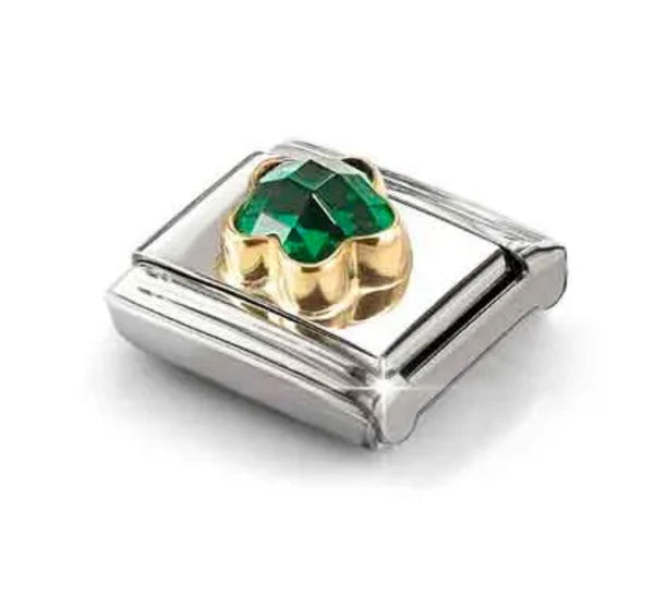 Nature - Green CZ Flower Gold Charm