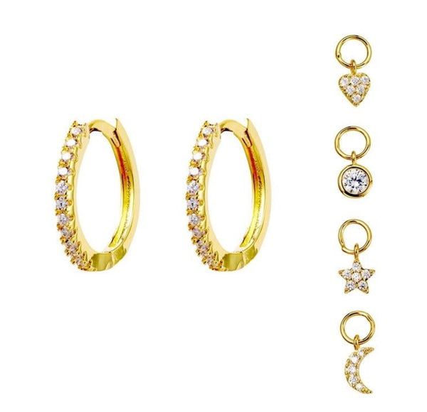 Sterling Silver Huggie Earrings with Interchangeable CZ Charms
