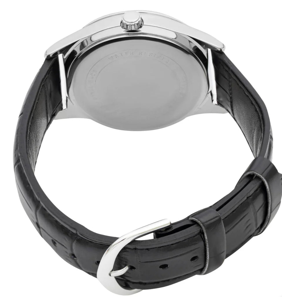Casio Analogue Black Face, Black Leather Band Watch