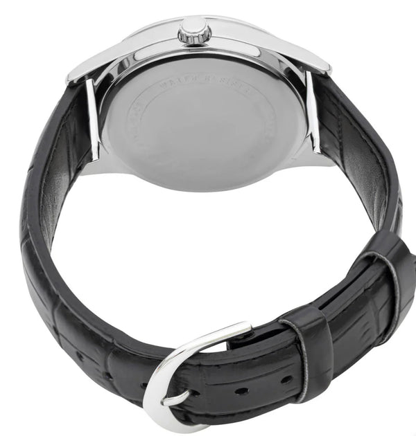 Casio Analogue Black Face, Black Leather Band Watch