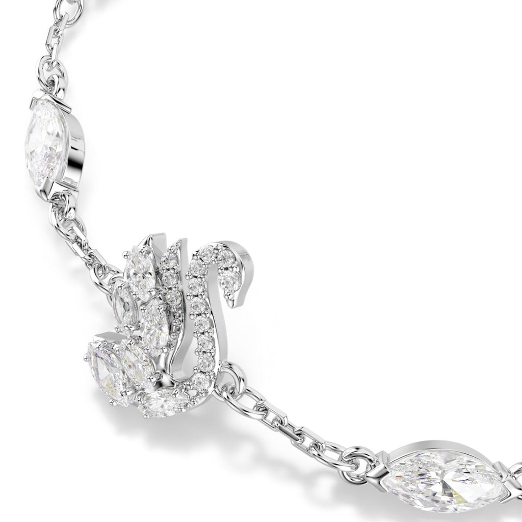 Swan: White Mixed Cuts Crystal Swan Silver Bracelet