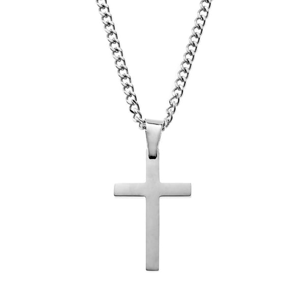 Blaze Men’s Stainless Steel Cross Pendant with 3mm Curb Chain - 2 colours