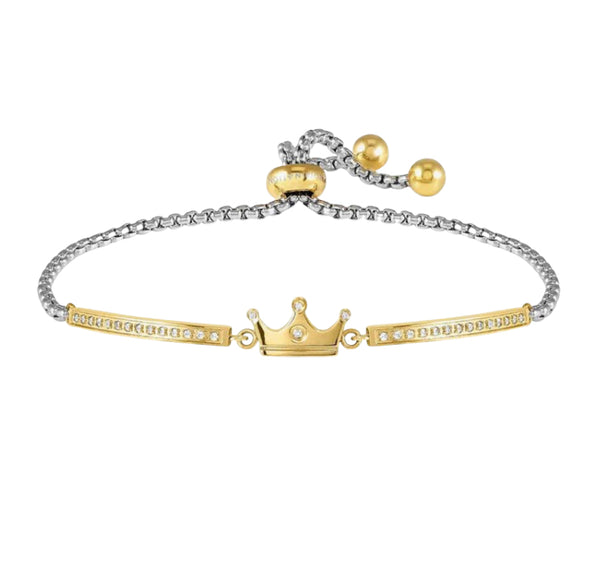 Milleluci: Refined Yellowgold Crown with CZ Stainless Steel  Bracelet