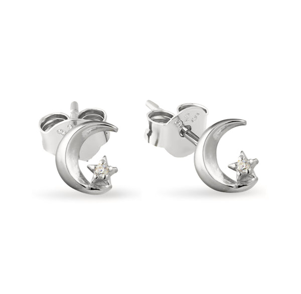 Crescent Moon with CZ Star Stud Earrings - 2 Colours