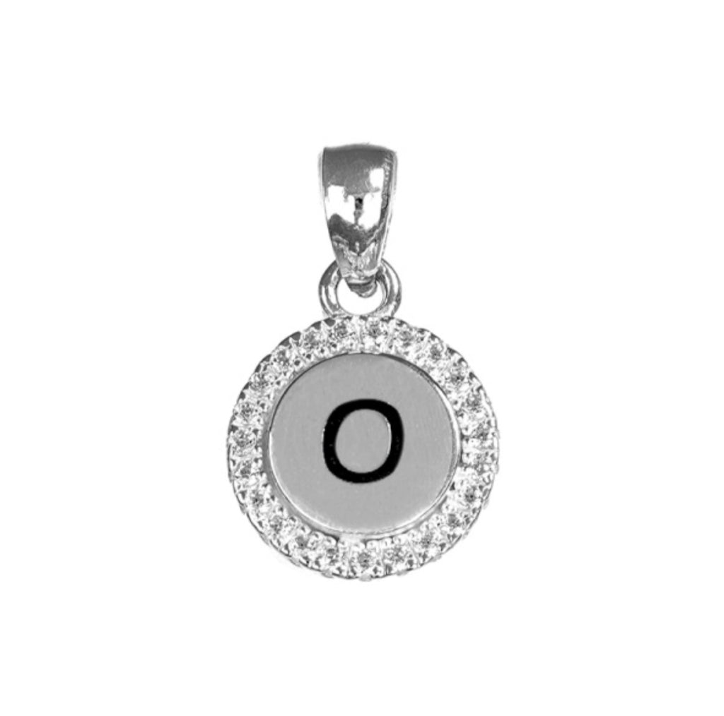 Round White CZ Silver Initial Charm
