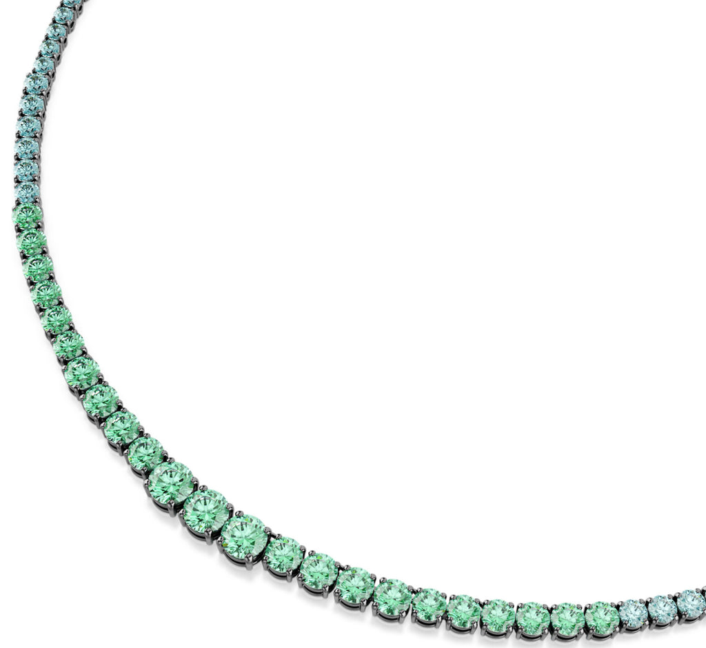 Matrix: Mulitcoloured Gradient Round Cuts Crystal Ruthenium Plated Necklace