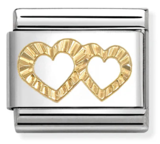 Etched Symbols - Double Heart Gold Charm